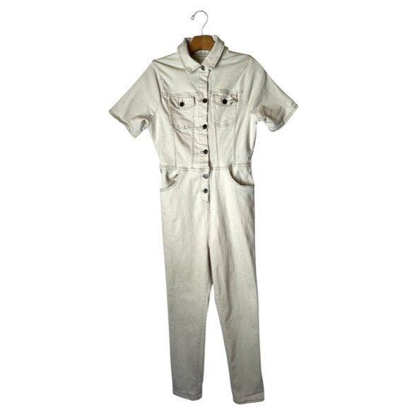 Anthropologie‎ Avec Les Filles Jumpsuit Women 28 Ivory Denim Collared Streetwear - Picture 1 of 8